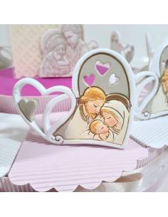 Torta bomboniera nascita battesimo bambina cuore sacra famiglia ceramica effetto pietra sacramenti 2