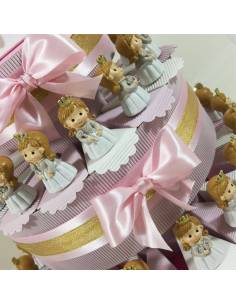 Torta bomboniera principessa corona dorata con castello centrale portafoto 2