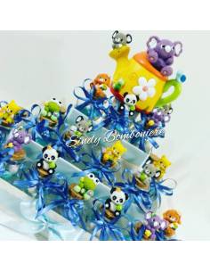 Torta bomboniera Battesimo vasetti portaconfetti con animaletti