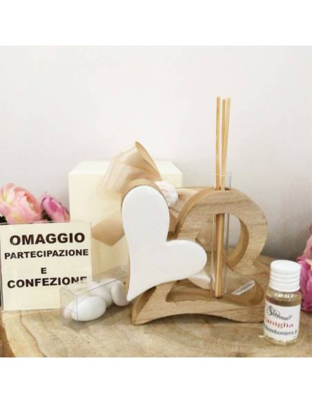 Profumatore bomboniere cuori in legno per matrimonio