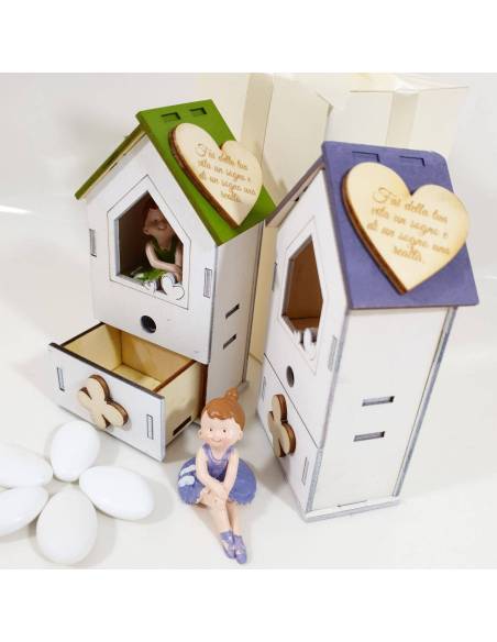 Bomboniera ballerina casetta con temperamatite