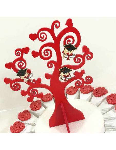 Torta bomboniera con calamita albero della vita in ceramica per laurea centrale
