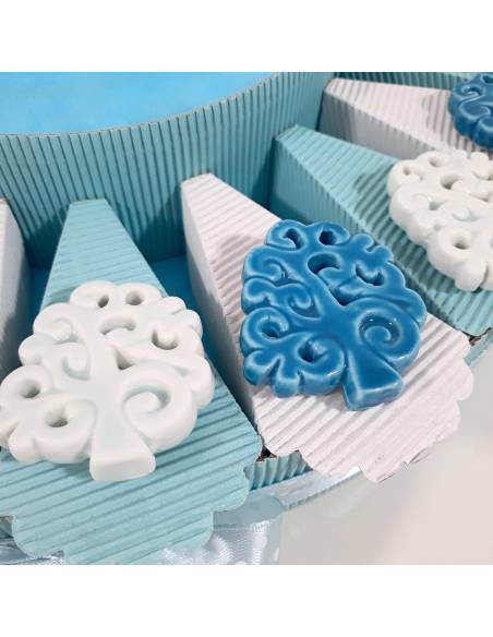 Torta bomboniera con albero della vita in ceramica e centrale BATTESIMO NASCITA COMPLEANNO