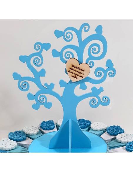 Torta bomboniera con albero della vita in ceramica e centrale BATTESIMO NASCITA COMPLEANNO