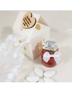 Candela con cera Yankee Candle e coccinella strass bianco su tappo in sughero per evento di prima comunione