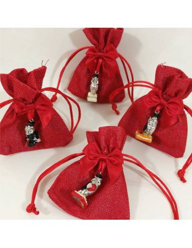 Sacchettino rosso con fiocco e gufetto pendente argentato modelli assortiti