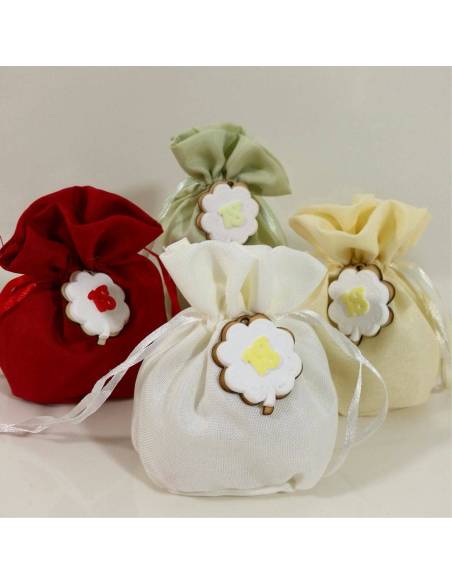 Sacchetti 18 anni decoro quadrifoglio in legno