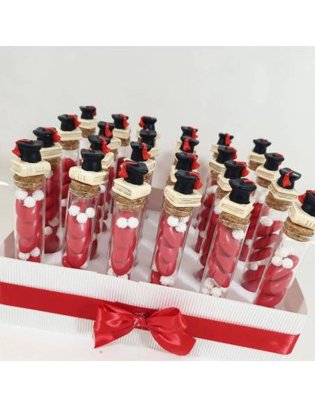 Portaconfetti laurea in vetro con tappo in sughero libro e tocco