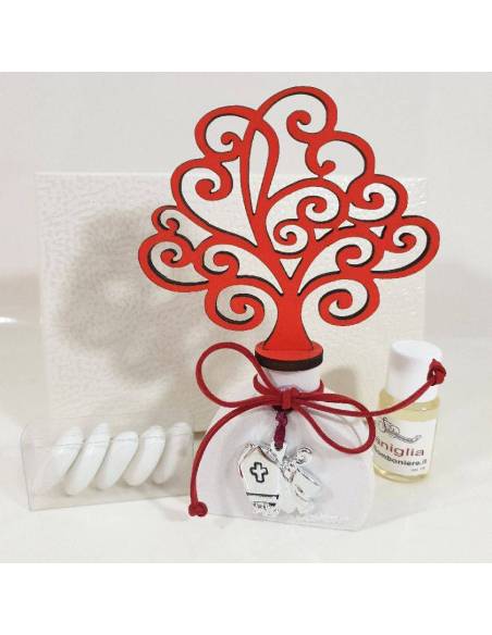 Bomboniere Cresima profumatori Albero della Vita rosso e Mitria argentata