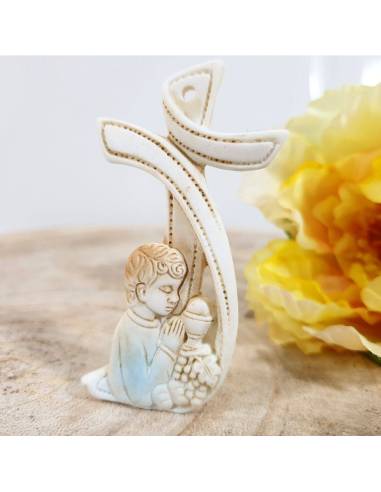 Bomboniere Comunione maschio tau con bimbo in preghiera