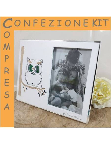 Quadretto Claraluna bomboniera per fotografie da ricordare con gufo portafortuna