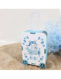 Portaconfetti nascita bimbo scatolina in legno valigia