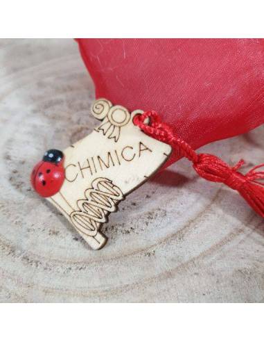 Bomboniere laurea chimica magnete legno dna portafortuna