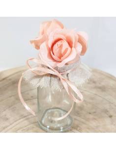 Portaconfetti in vetro con fiori color pesco eventi