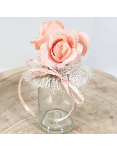 Portaconfetti in vetro con fiori color pesco eventi