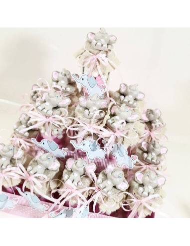 Vasetti Bomboniere elefantini nascita bimba completi| Sindy Bomboniere
