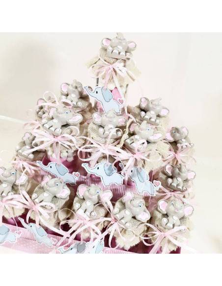 Vasetti Bomboniere elefantini nascita bimba completi| Sindy Bomboniere