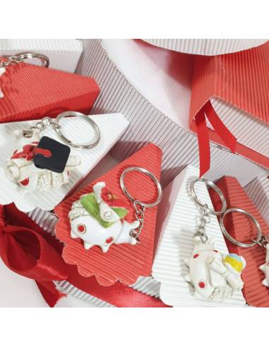 Originale bomboniera per laurea festa coccinella portachiavi rossa fiorellini tocco tesi pergamena