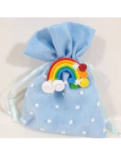 Sacchetto portaconfetti nascita arcobaleno dai colori per maschietto