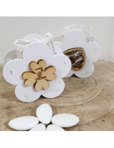 Scatoline Cresima fiore in legno con quadrifoglio