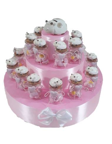 Bomboniere Battesimo a torta coccinelle in ceramica