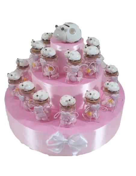 Bomboniere Battesimo a torta coccinelle in ceramica