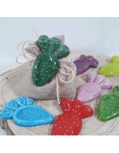 Bomboniere ceramica fico d'india confezione sacchetto juta