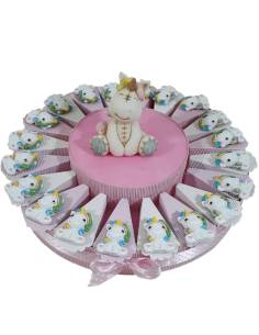 Torta di bomboniere Battesimo unicorno bimba fiore celeste