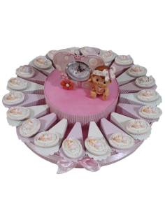 Torta bomboniere nascita bimba che dorme completa di confetti