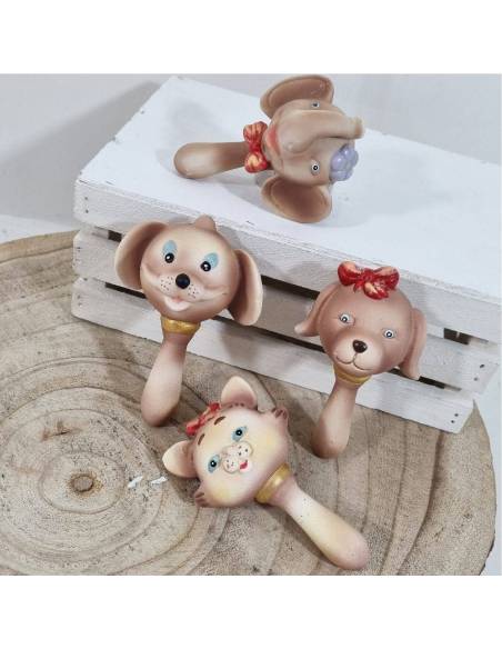 Bomboniere Battesimo elefantini animaletti sonaglio ceramica