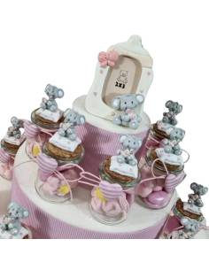 Torta bomboniere battesimo elefantini barattoli completi