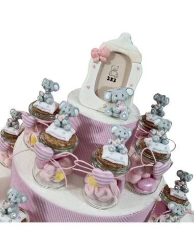 Torta bomboniere battesimo elefantini barattoli completi
