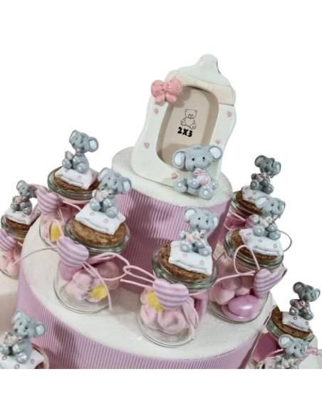 Torta bomboniere battesimo elefantini barattoli completi