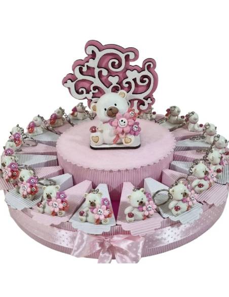 Torta Bomboniere orsetto portachiavi con fiorellini smile