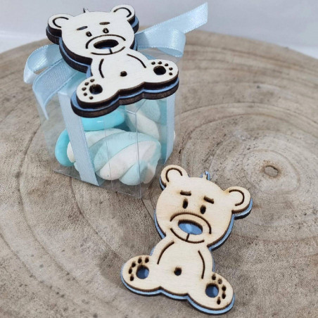 Tag legno orsetto bimbo per bomboniere Battesimo