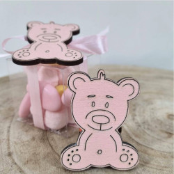 Tag per bomboniere legno ideali per nascita bimba orsetto rosa