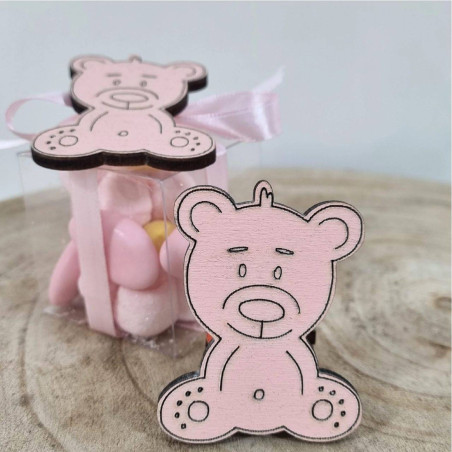 Tag per bomboniere legno ideali per nascita bimba orsetto rosa