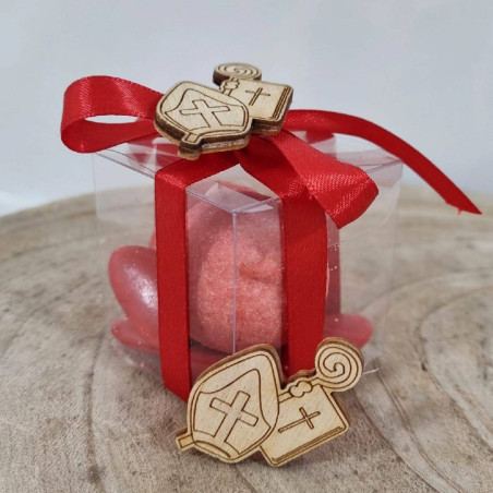 Applicazione in legno per bomboniere Cresima raffigurante la mitria con bastone da vescovo