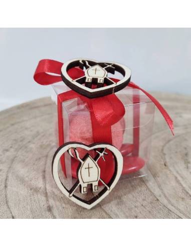 Applicazione legno per confezionare bomboniere Cresima cuore