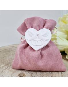 Sacchetti matrimonio eleganti cuore gessetto colombe