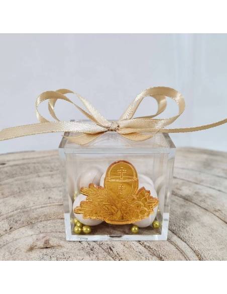 Scatolina portaconfetti Comunione simbolo oro