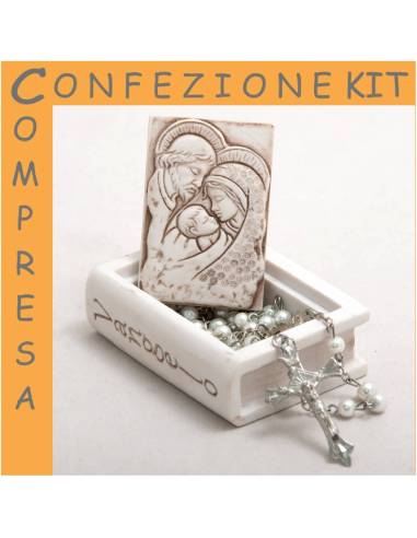 Rosario bomboniera Battesimo con scrigno Vangelo