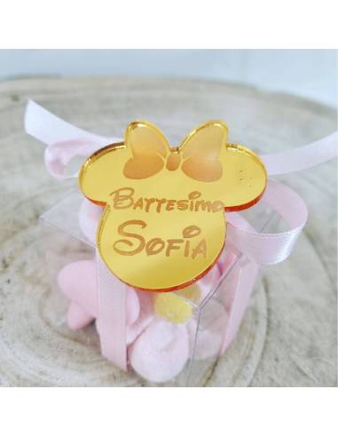Bomboniere Minnie personalizzate plexiglas oro