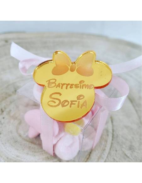 Bomboniere Minnie personalizzate plexiglas oro