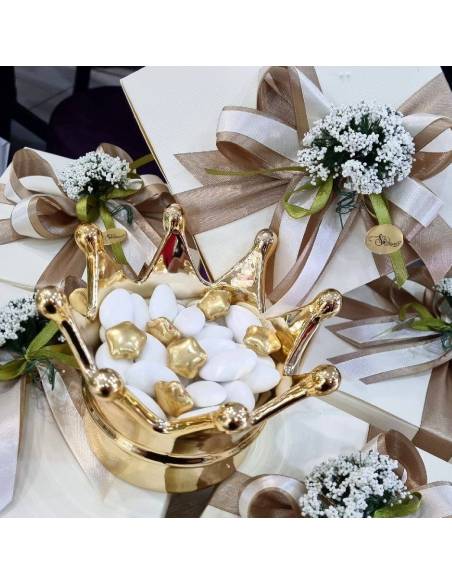 Bomboniera corona ceramica oro