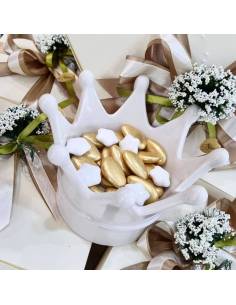 Corona bomboniera ceramica bianca lucida