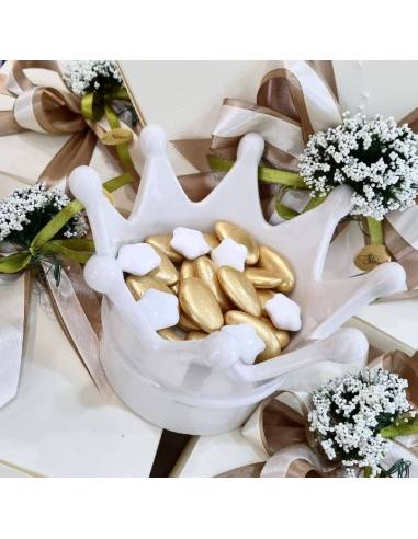 Corona bomboniera ceramica bianca lucida