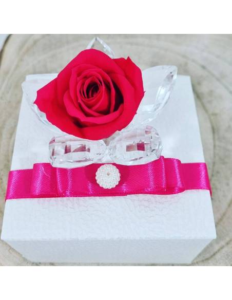 Bomboniere Battesimo swarovski fiore cristallo con rosa stabilizzata