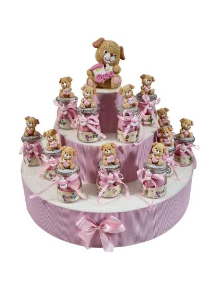 Torta bomboniere Battesimo bimba portavasetti animaletti cagnolino