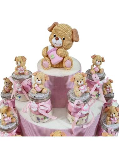 Torta bomboniere Battesimo bimba portavasetti animaletti cagnolino | Sindy Bomboniere